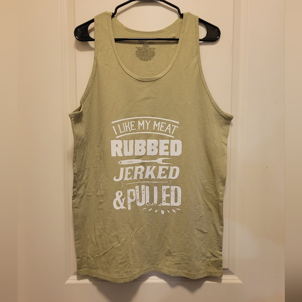 I Like My Meat Rubbed Jerked & Pulled BBQ Humor Mens Handmade Tank